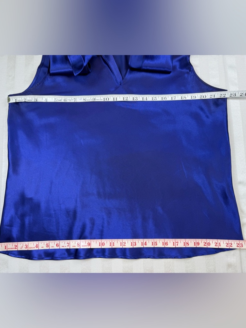 Black Label by Evan Picone XL Cobalt Blue Sleeveless Satin Tie Neck Blouse - Picture 7 of 11